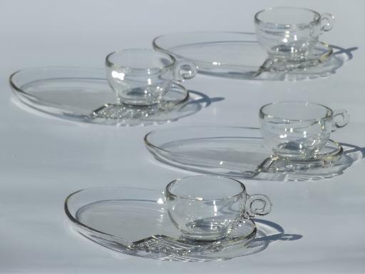 vintage Federal Columbia pattern glass snack sets or luncheon sets for 4