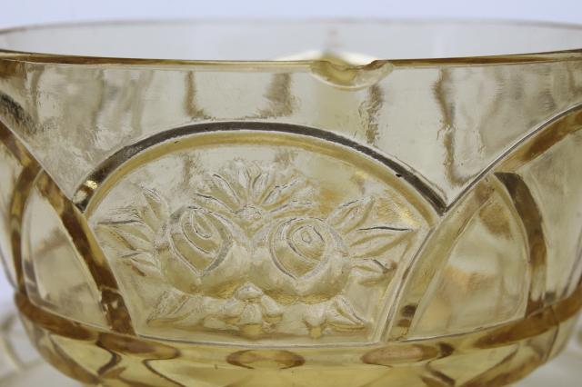 vintage Federal Dutch Rose / Rosemary amber yellow depression glass dishes set for two 