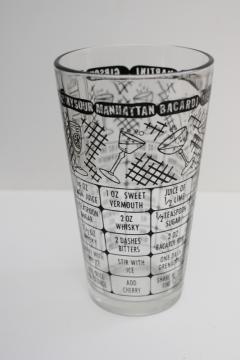 vintage Federal glass mixed drinks measure glass w/ cocktail recipes print, retro barware