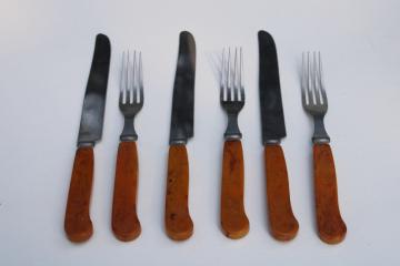vintage Federal stainless butterscotch bakelite handle forks table knives, art deco flatware
