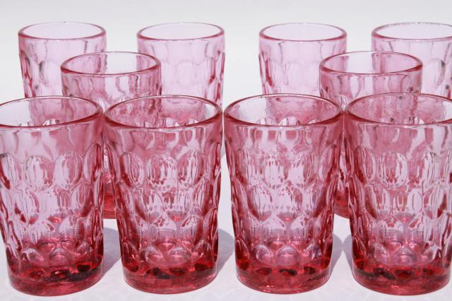 vintage Fenton Colonial pink thumbprint pattern glass, set of 10 juice glasses tumblers