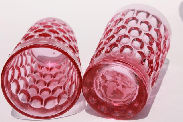 vintage Fenton Colonial pink thumbprint pattern glass, set of 6 large flat tumblers