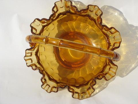 vintage Fenton amber glass thumbprint bride's basket, Old Virginia