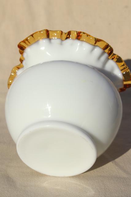 vintage Fenton amber gold crest milk glass rose bowl vase