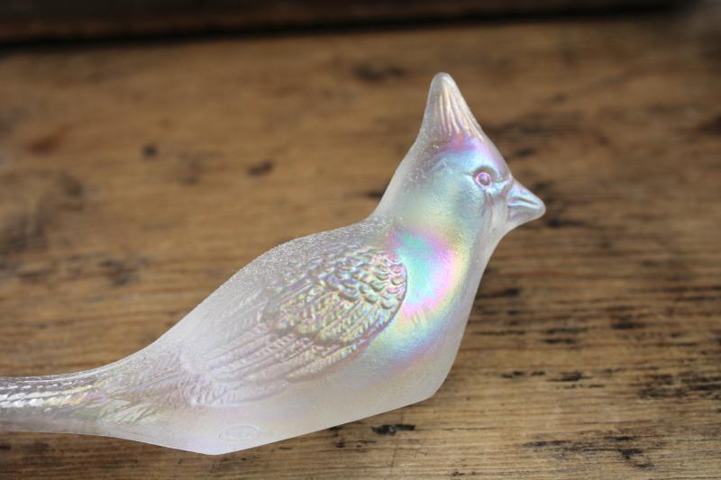 vintage Fenton art glass iridescent crystal clear satin glass cardinal bird figurine
