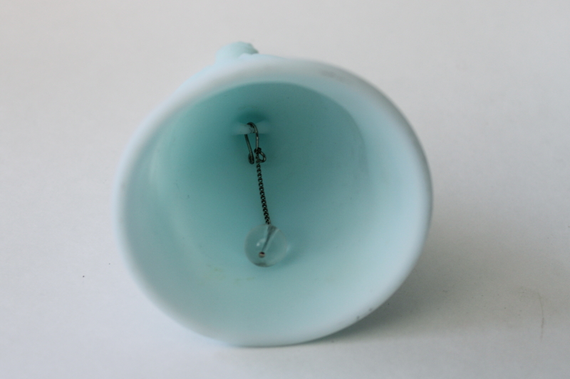 vintage Fenton blue mist frosted satin glass table bell, medallion pattern