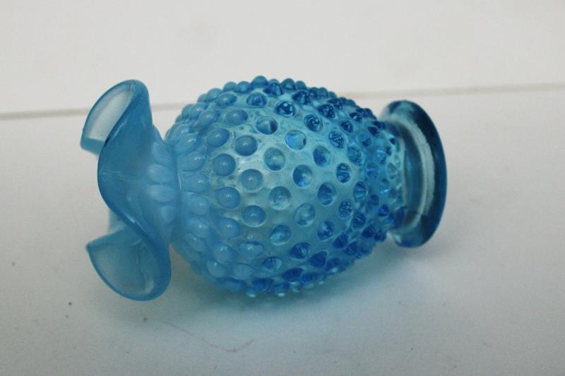 vintage Fenton blue opalescent hobnail glass vase or perfume cologne bottle