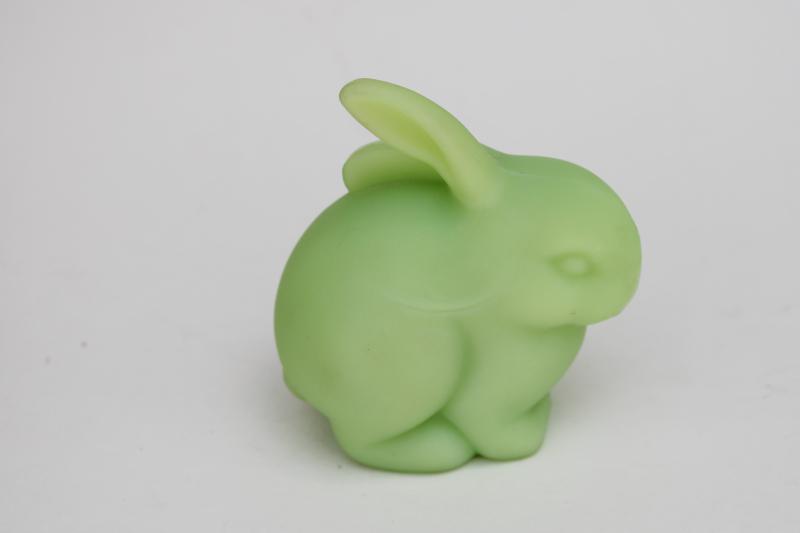 vintage Fenton bunny rabbit figurine, lime green uranium glass, glows in UV black light