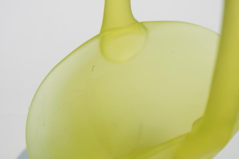 vintage Fenton canary yellow uranium glass brides basket vase, frosted satin glass