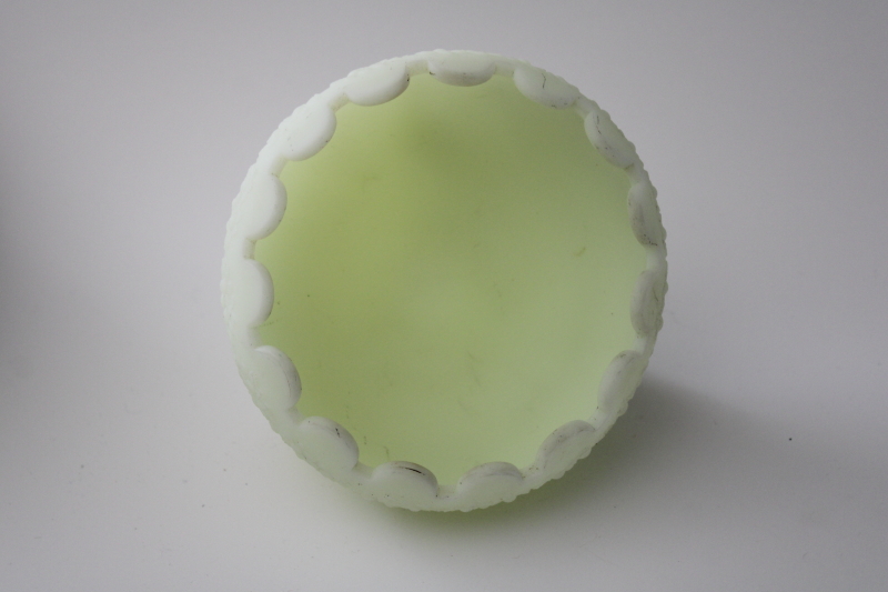 vintage Fenton custard glass, green glow uranium glass Orange tree pattern bowl