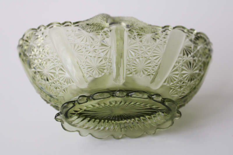 vintage Fenton daisy  button pattern glass basket, colonial green