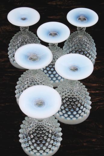 vintage Fenton french opalescent moonstone glass water goblets or wine glasses 