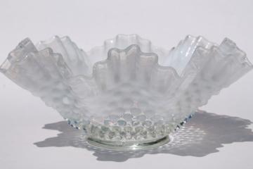 vintage Fenton glass french opalescent hobnail moonstone crimped ruffle bowl