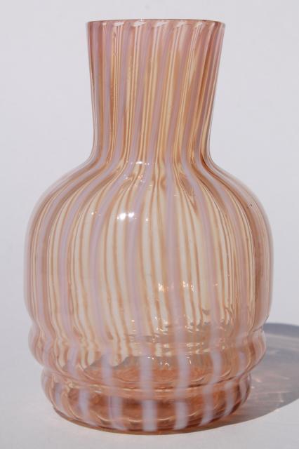 vintage Fenton glass tumble up water carafe & tumbler, autumn gold opalescent rib optic