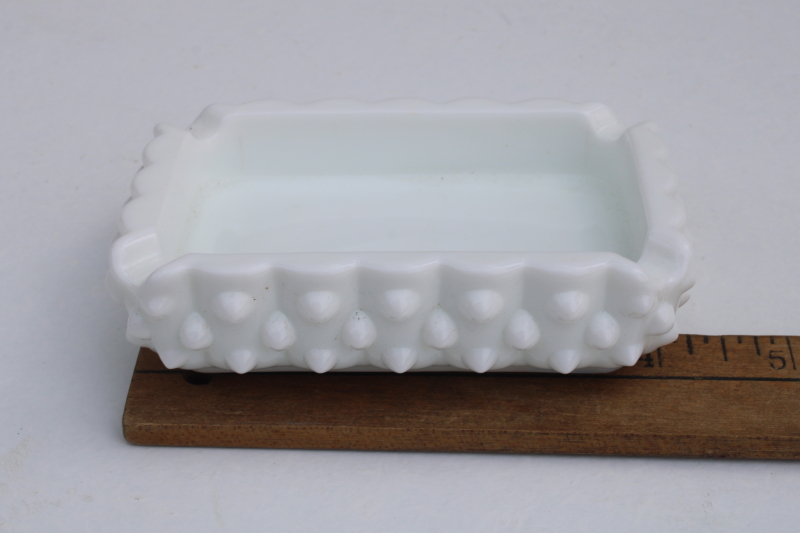 vintage Fenton hobnail milk glass ashtray, rectangular ash tray small soap dish shape