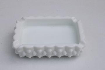 vintage Fenton hobnail milk glass ashtray, rectangular ash tray small soap dish shape