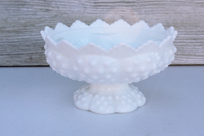 vintage Fenton hobnail milk glass centerpiece, candle holder flower planter bowl