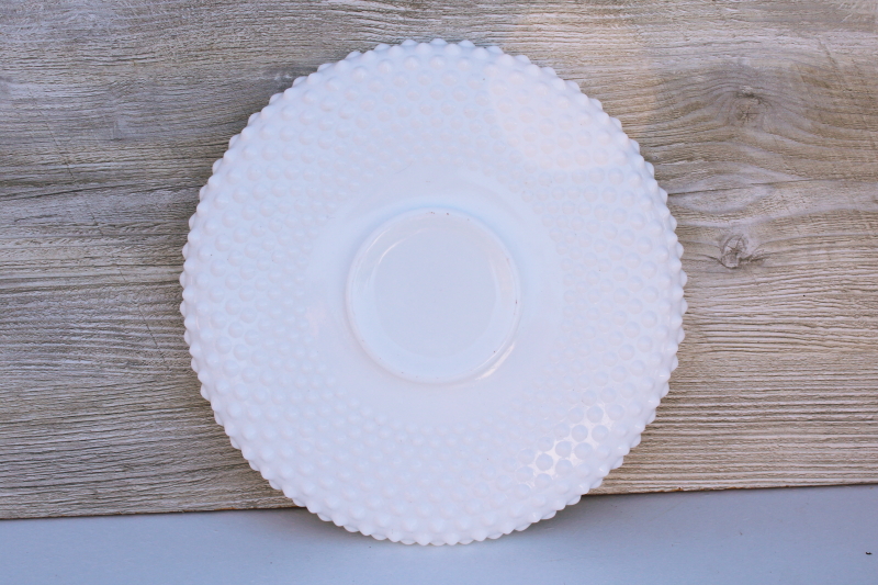 vintage Fenton hobnail milk glass cracker tray round bowl plate for chip  dip set