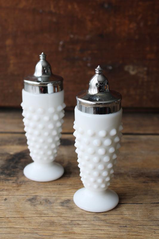 vintage Fenton hobnail milk glass salt and pepper shakers, S&P set