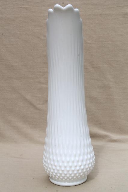 Vintage Fenton Hobnail Milk Glass Tall Swung Shape Pitcher Vase For Long Stemmed Flowers