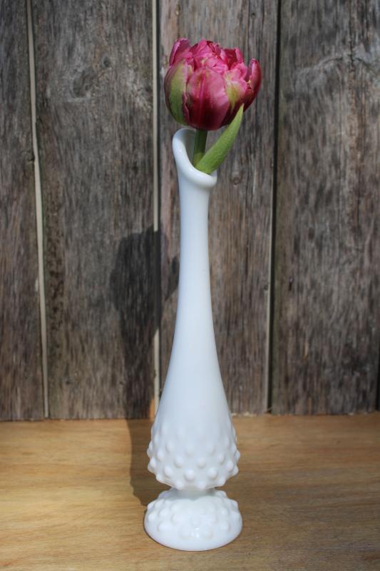 vintage Fenton hobnail pattern milk glass bud vase to hold a single flower