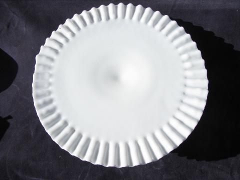 vintage Fenton hobnail pattern milk glass, crimped ruffle cake plate, pedestal stand