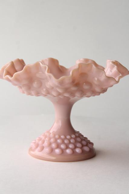 vintage Fenton hobnail pink milk glass compote candy dish