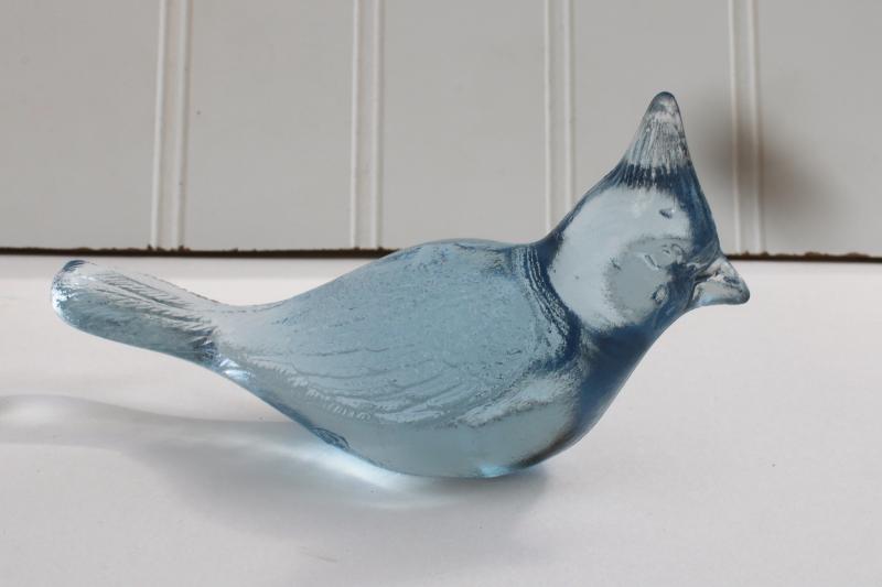 vintage Fenton ice blue glass cardinal bird figurine, art glass animal