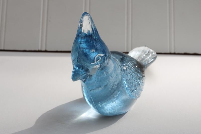 vintage Fenton ice blue glass cardinal bird figurine, art glass animal