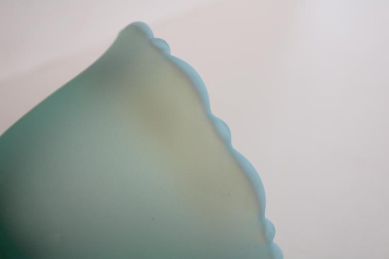 vintage Fenton label bell, sea glass green opalescent mist frosted satin glass