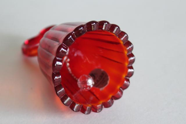 vintage Fenton label ruby red glass bell, Christmas ornament or Valentine heart
