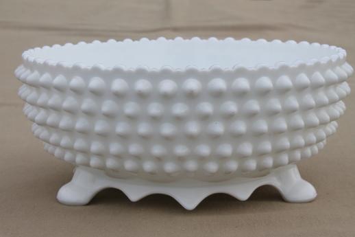 vintage Fenton milk glass, hobnail pattern footed bowl or large centerpiece