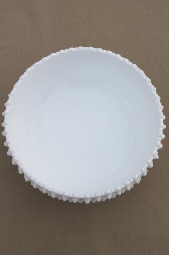 vintage Fenton milk glass, hobnail pattern footed bowl or large centerpiece