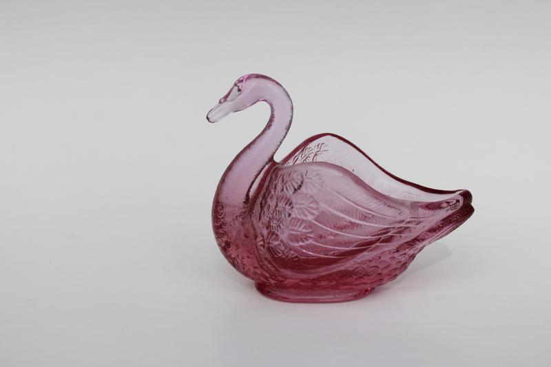 vintage Fenton pink pressed glass swan - candle holder, candy dish, figurine?