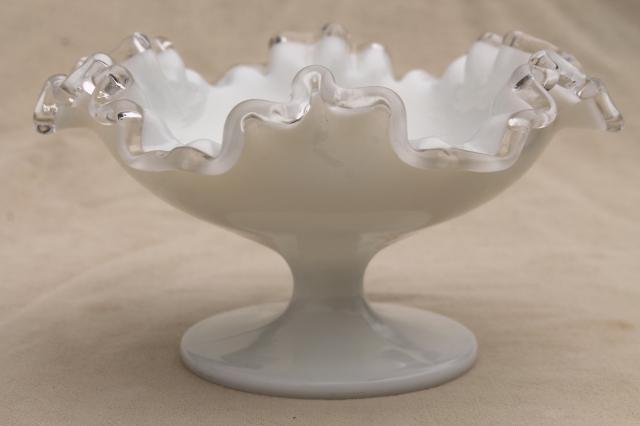 vintage Fenton silver crest clear edge milk glass, instant collection art glass