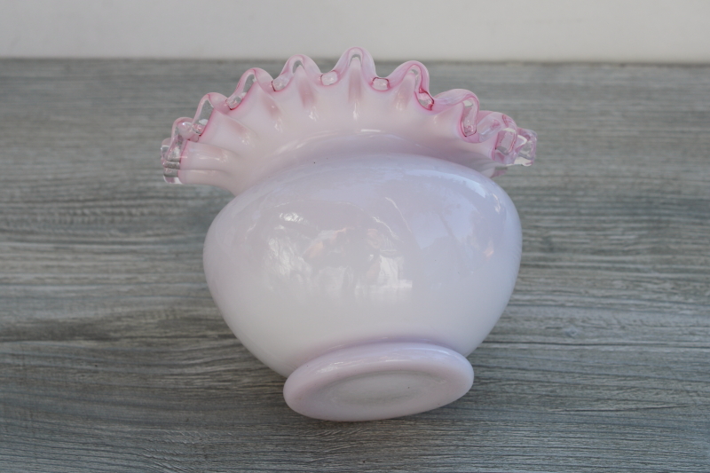 vintage Fenton silver crest pink cased white milk glass rose bowl vase