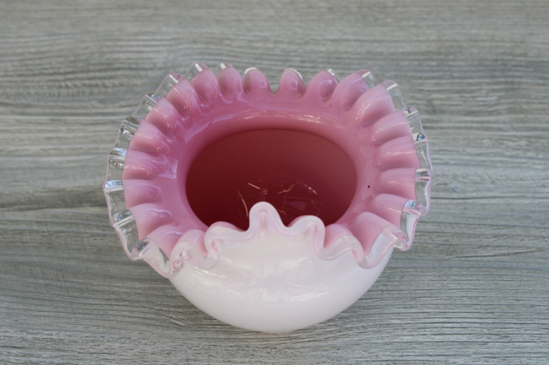 vintage Fenton silver crest pink cased white milk glass rose bowl vase