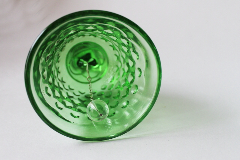 vintage Fenton springtime green hobnail glass table bell, emerald green glass