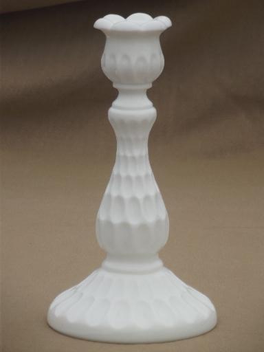 vintage Fenton thumbprint milk glass candlestick & pair of candle holders