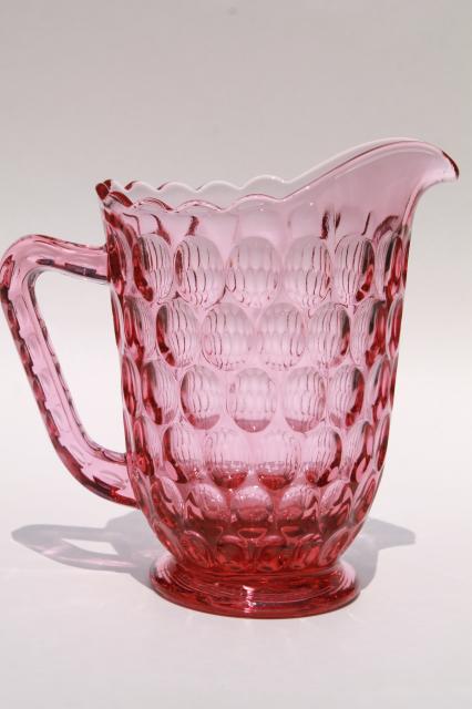 vintage Fenton thumbprint pattern glass Colonial pink lemonade pitcher