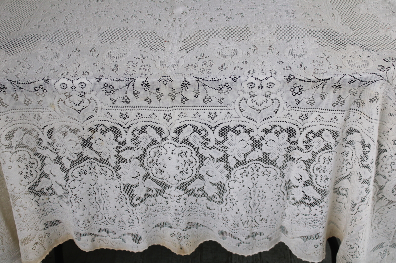 vintage Fieldcrest label cotton lace tablecloth, Quaker lace type cloth ...