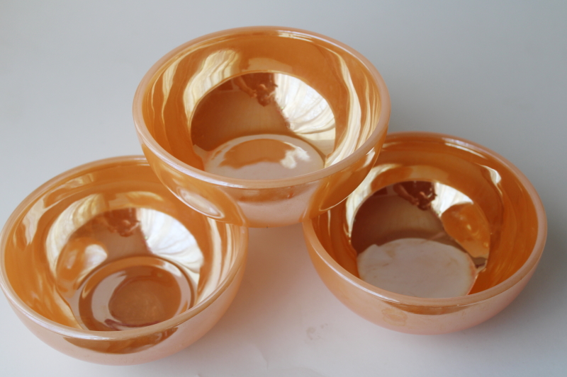 vintage Fire King Oven Ware restaurant soup or chili bowls peach luster color set of four