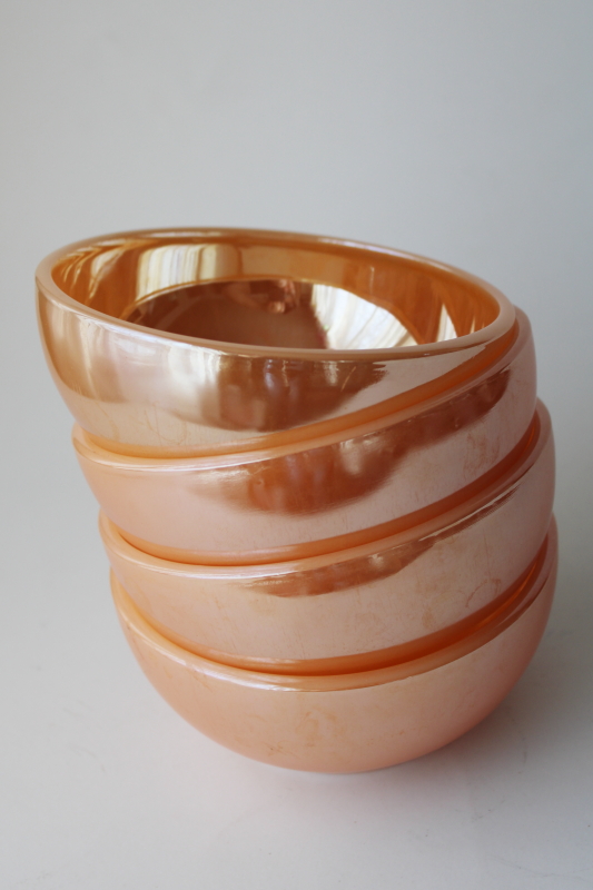 vintage Fire King Oven Ware restaurant soup or chili bowls peach luster color set of four