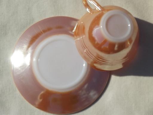 vintage Fire King copper tint peach luster glass cups saucers set of 12