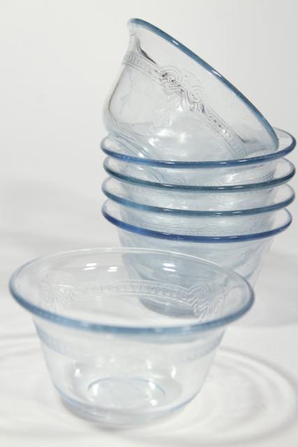vintage Fire King glassware, Philbe sapphire blue depression glass custard cups