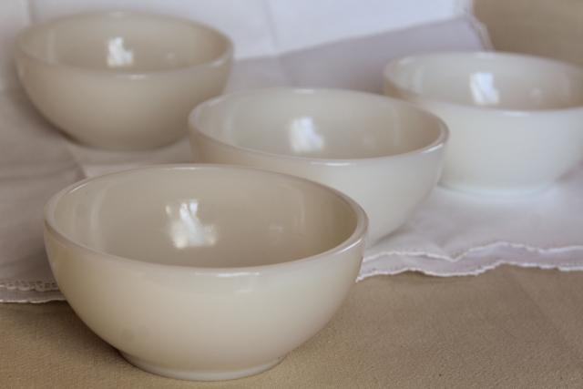 vintage Fire King ivory white glass bowls, heavy restaurant ware milk glass