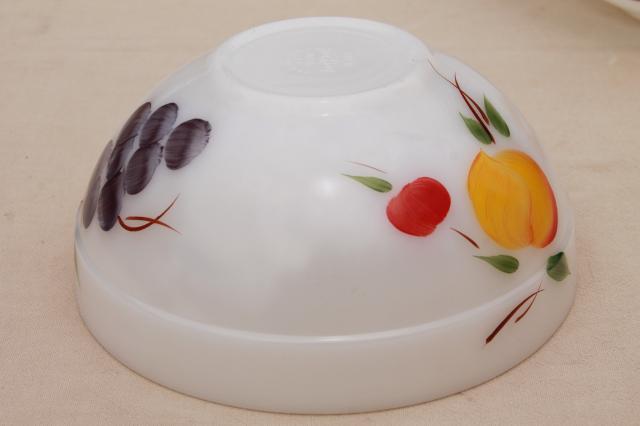 vintage Fire King milk glass mixing bowls w/ hand painted fruit Gay Fad studios