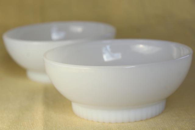 vintage Fire King oven ware milk glass bowls, ribbed foot cereal bowl set of 2