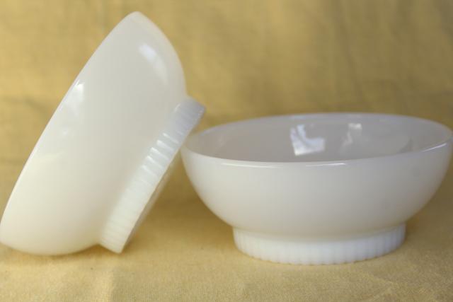 vintage Fire King oven ware milk glass bowls, ribbed foot cereal bowl set of 2