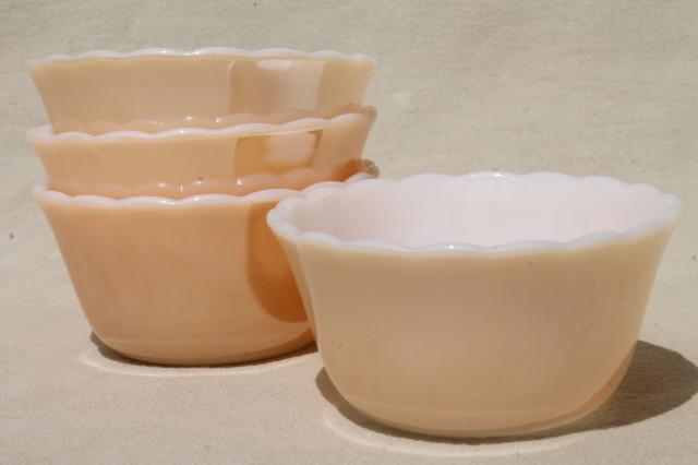 vintage Fire King peach luster copper tint milk glass custard cups & loaf pan